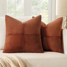 MIULEE Dark Rust Corduroy Pillow Covers Pack 18" x (Pack of 2), 