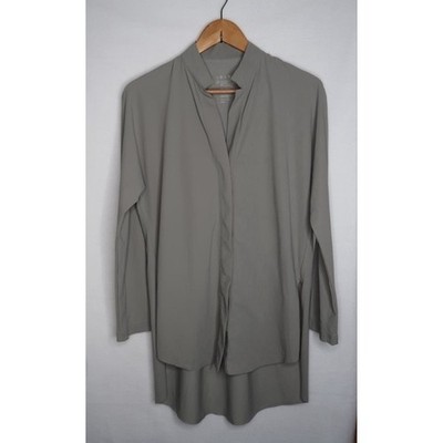 ADAY Women's Medium Olive Stretch Tunic Blouse Minimalist Capsule Wardrobe
