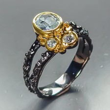 Fine Art jewelry Natural Blue Topaz Ring 925 Sterling Silver Size 7 /R471299