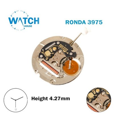 Ronda 3975 Harley Swiss Movement-White Disk at 6-3 Hands-Siver-H:4.27mm.