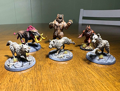 D&D - Custom, Hand-Painted Miniatures Lot of 6 - Dire Wolves, Werewolf, Bear
