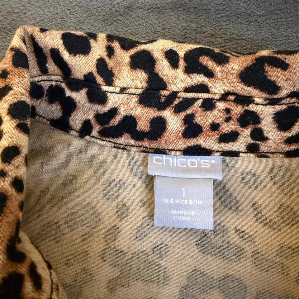 Chaqueta Chico's Estampado Leopardo Mujer Talla 1 EE. UU. 8/10 Botón Frontal Marrón Negro Foto 3 de 4