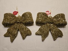  NEW Ashland Jumbo Ornaments 2 Gold Tinsel Bows Christmas Holiday Hanging Decor