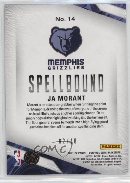 2021-22 Donruss Elite Spellbound Gold /10 Ja Morant #14 - Image 2 of 2