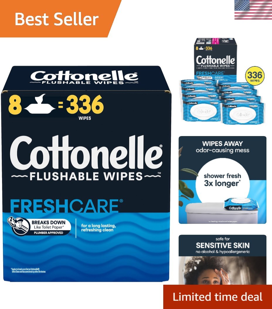 336 Total Soft and Gentle Flushable Wipes in 8 Convenient Flip-Top Packs