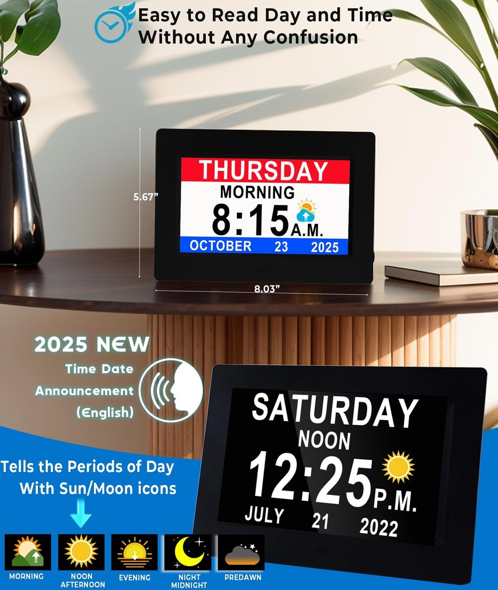 MASSII 19 Alarms Digital Clock with Sun Moon Icons, Custom
