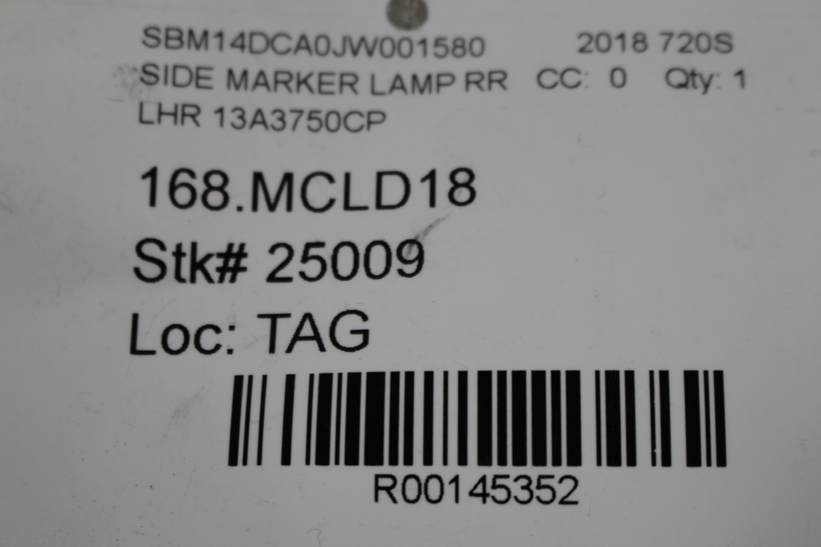 McLaren 720S, LH, Left, Reflector, Used, P/N 13A3750CP
