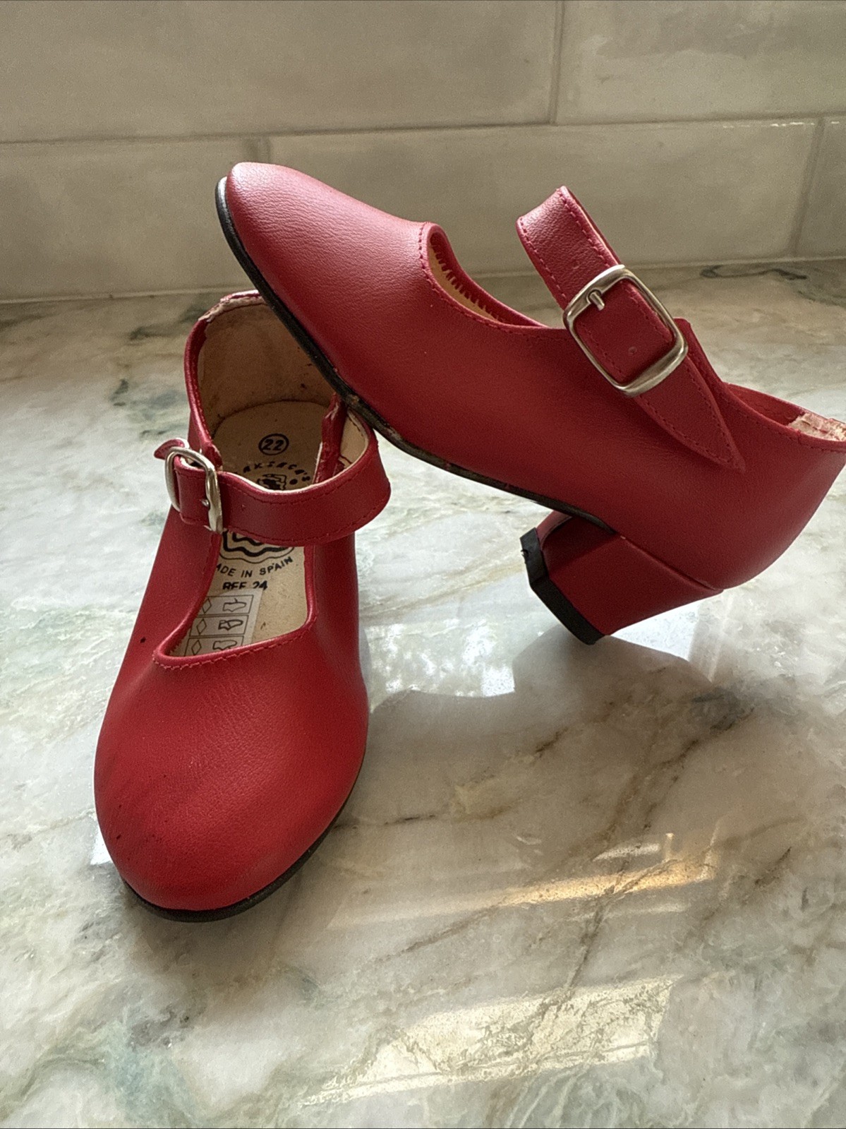 Zapatos Flamencos Niñas Zapato Tacón Salón Tango Baile Cuero Rojo 22 EE. UU. 6 Niños