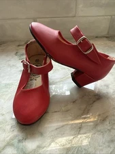 Flamenco Shoes Girls Shoe Heel Ballroom Tango Dance Red Leather 22 US 6 Children