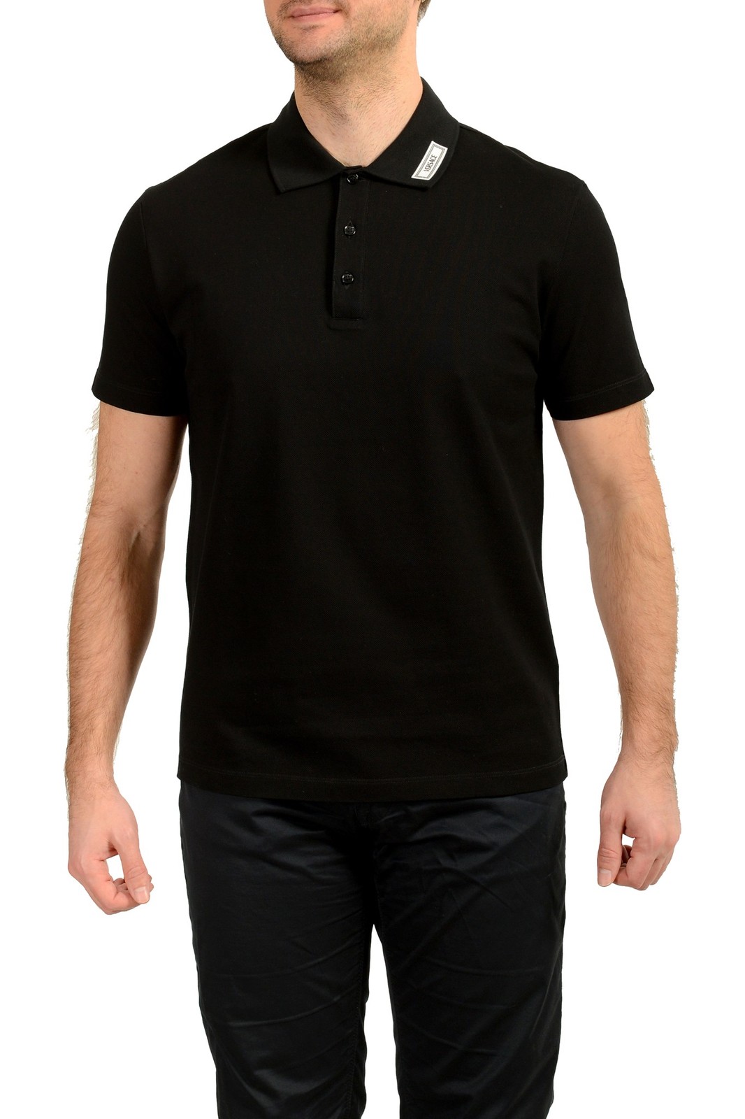Versace Mens Black Logo On Collar Short Sleeve Polo Shirt US M IT 50 47690₽