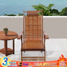 Bamboo Folding Chair Adjustable Height Lounge Recliner Indoor Outdoor