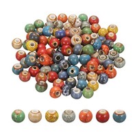 100 Stk. 8Mm Runde Keramikperlen, Blumen-Glasur Bunt FüR Diy Schmuck