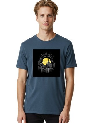 Moon-In-The-City Mens Graphic Tee, 100% Cotton, Casual Summer Wear