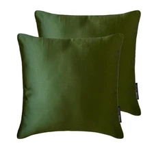 Olive Green Satin Throw Pillow Covers, Pack of 2-Olive Green Slub Satin
