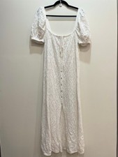Zara Jacquard Embroidered Puff Sleeve Sheer Button Front Maxi dress L Boho