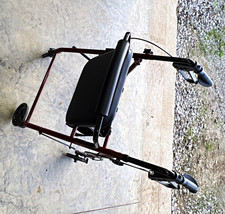 4-Wheel Rollator Walker Red/Black w/ Seat, Handbrakes, Folding Adjustable