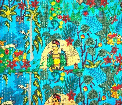 Indische Handarbeit Farida Kahlo Kantha Quilt Wende Tagesdecke Double Baumwolle