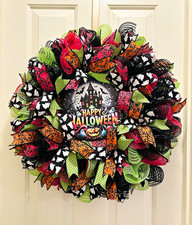 Happy Halloween Multicolor Mesh Door Wreath, ...