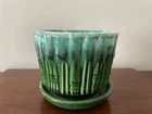 McCoy 0373 Planter/Flowerpot Pottery Green Bamboo w/ Saucer