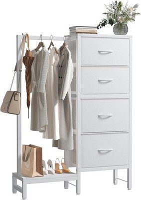 4 Fabric Drawer Dresser for Bedroom w/Clothes Rack,Shoes Rack,Sturdy Metal Frame