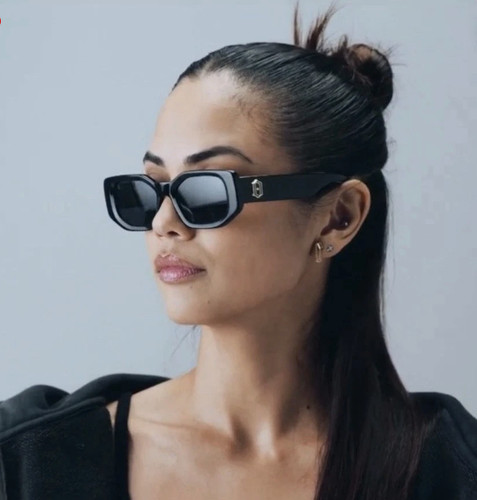 James Oro Rectangle Sunglasses Black Frame Black Tinted Lens