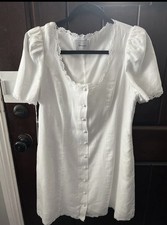 Reformation Anabella Lace Trim Linen Mini Dress Size 8 $228