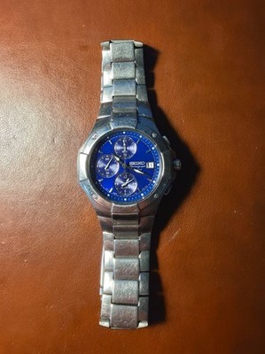 Seiko ALARM Chronograph Men's Watch Blue Dial Stainless 7T62-0DP0