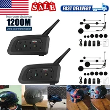 2x V6 Pro Motorcycle Helmet Intercom Bluetooth Headset 6 Riders 1200m Interphone
