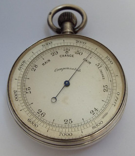 SUPERB CLEAN ANTIQUE 1895 SOLID STERLING SILVER POCKET BAROMETER WORKING ORDER