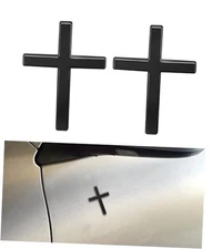 2PCS 3D Cross Stickers,Car Accessories Decals for Vehicles,Self Adhesive Black