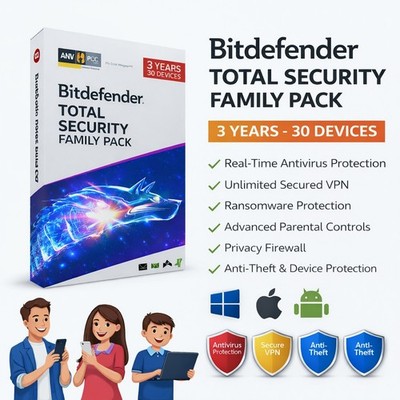 Bitdefender Family Pack 2026 - 3 Years 30 Devices  (WINDOWS,MAC,ANDROID)