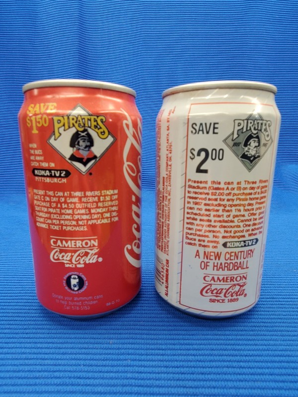 Lot of 2 - Vintage Coca-Cola Pittsburgh Pirates - 12oz Aluminum Soda Cans