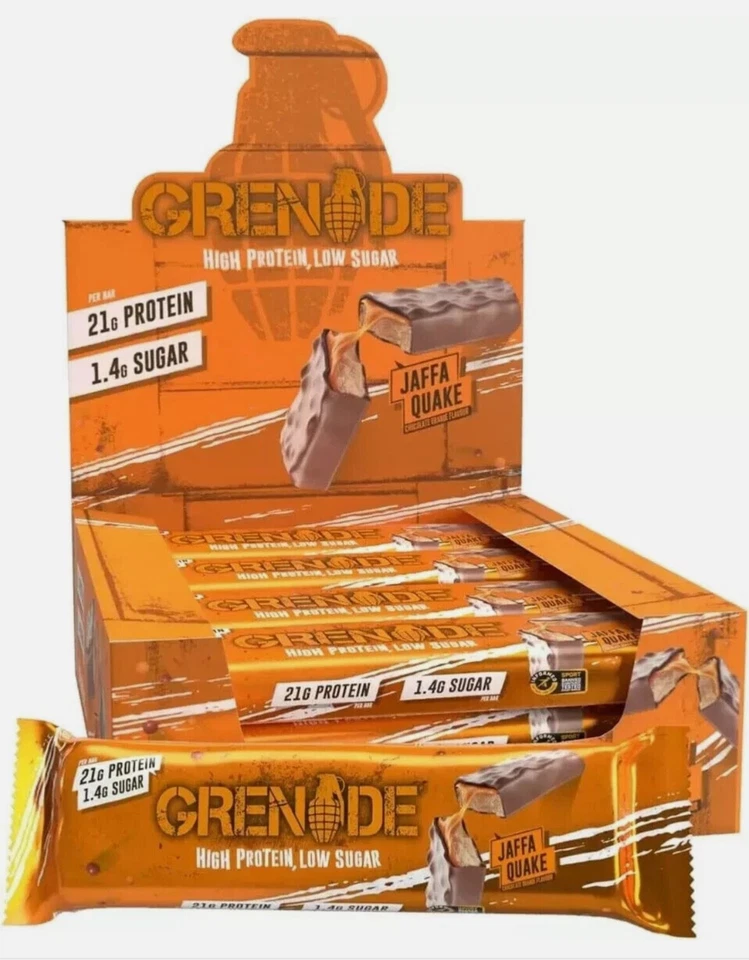 Grenade High Protein Low Sugar Bar Jaffa Quake 12 x 60g BBE 3/26