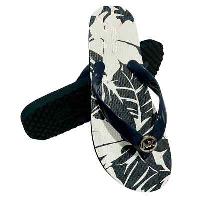 MSRP $69.99 NWT MICHAEL KORS WOMEN'S WHITE NAVY FLIP FLOPS SANDALS SIZE 8