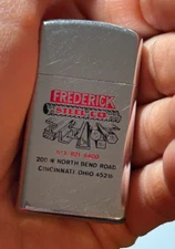 Vintage Zippo Lighter Frederick Steel Co. Cincinnati Ohio Great Graphics