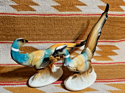 Vintage MCM Royal Copley Spaulding Ring Neck Pheasants #K 4534 Ceramic Figurines