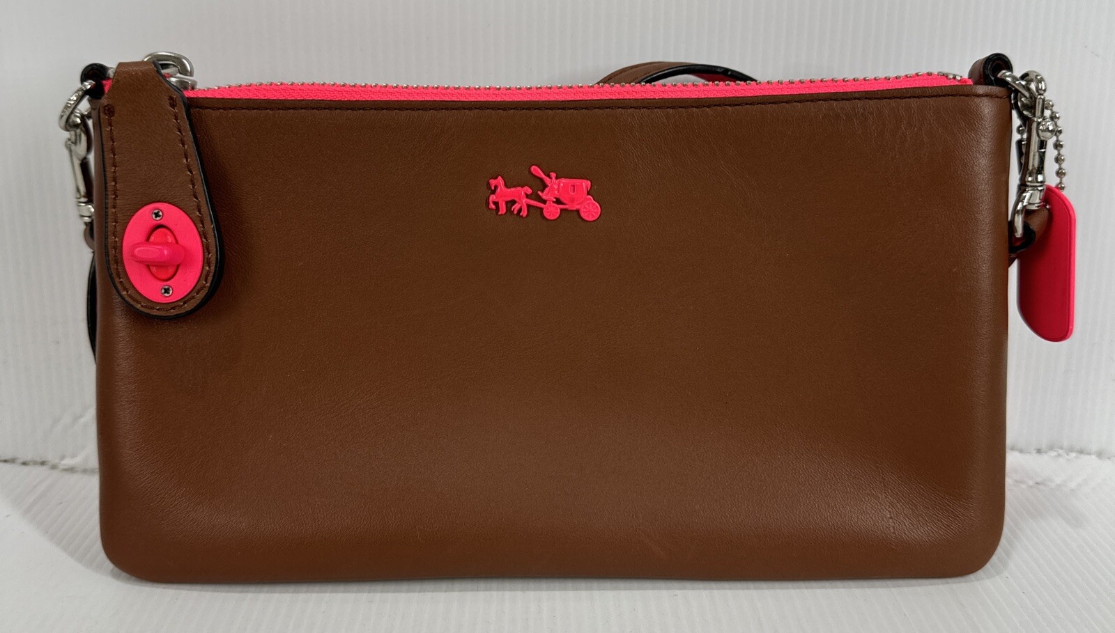 Coach Kylie Leather Crossbody Bag in Neon Pink & Brown