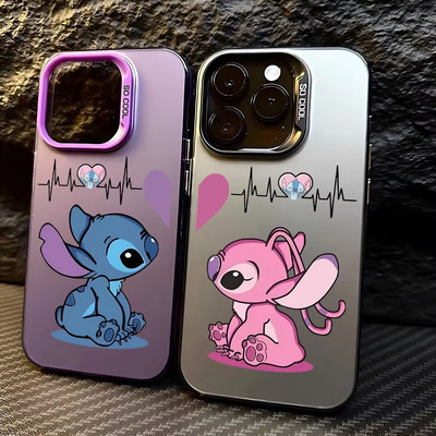 Disney Cute Stitch Angel Couple Love Phone Case for  16 15 14 13 12 11 Pro Max X