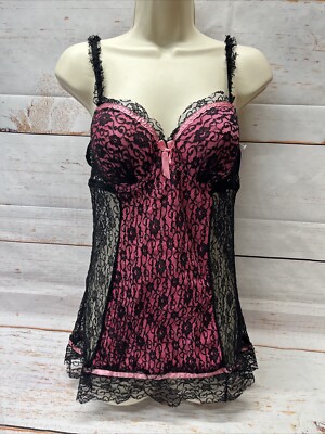 Sexy Two Piece Black  Pink Lingerie Set Size Large NWT