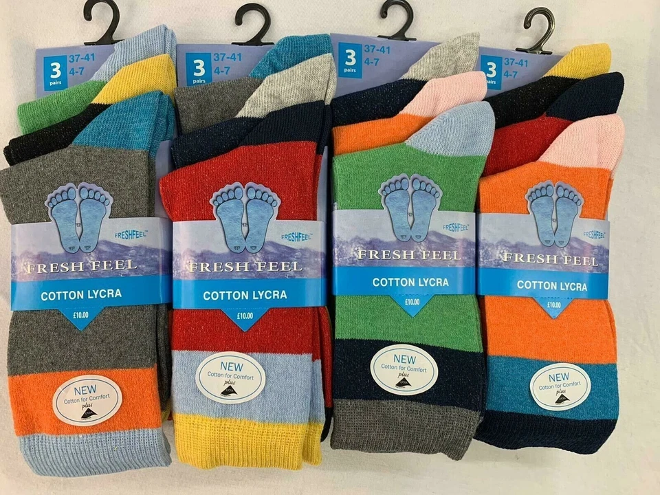 FRESH FEEL 6, 12 Paar Jungen und Mädchen breite Streifen Neuheit Mode flippige Kinder Design Socken