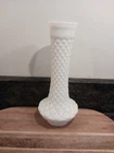 Vintage Milk Glass Diamond Pattern Bud Vase Good Condition 9 Inch Tall
