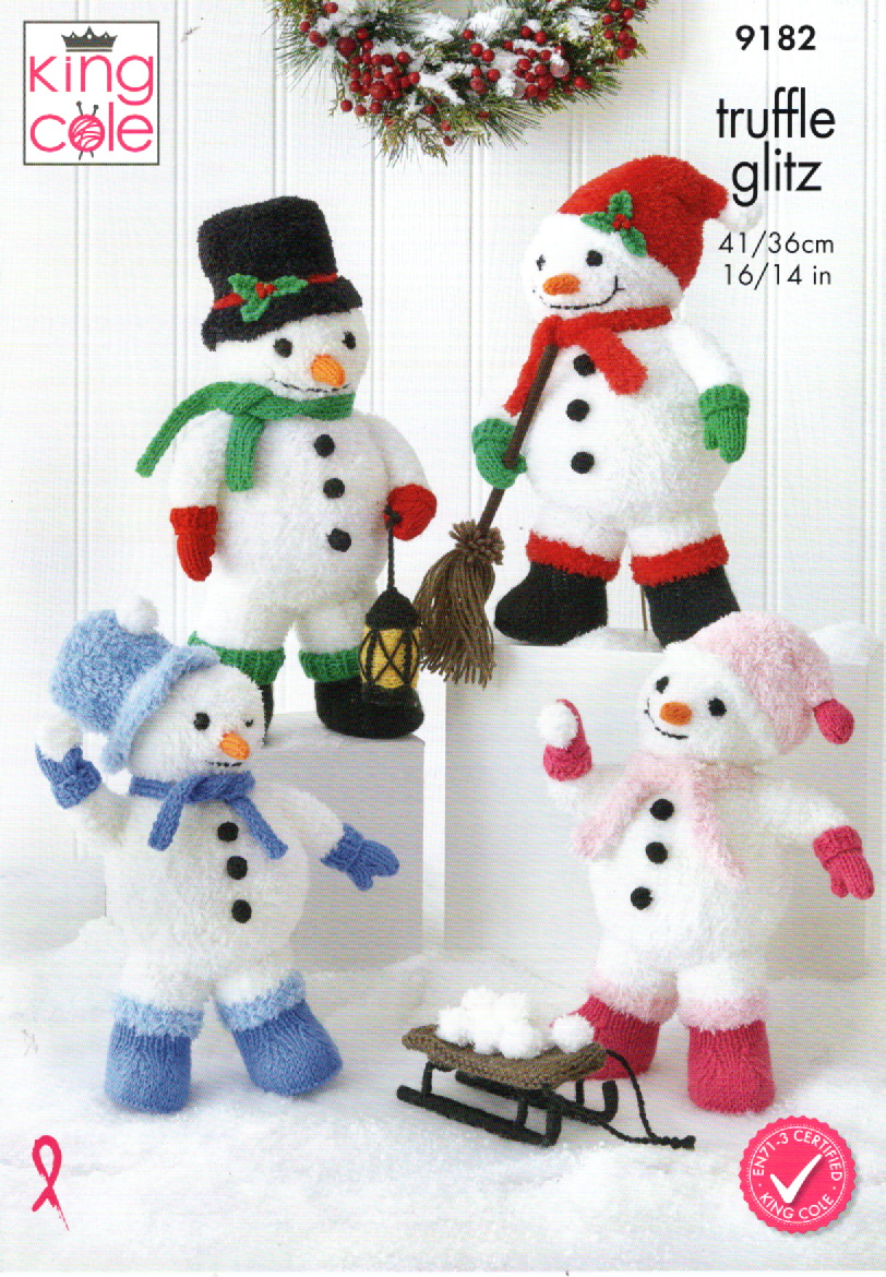 Knitting Pattern Christmas Snowman in Two Sizes Truffle Glitz King Cole 9182 - Image 3