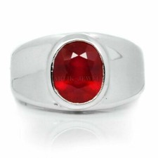 Anello In Argento Sterling 925 Con Gemma Di Rubino Riscaldata Per Uomo #1514
