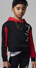 NIKE Jordan Youth Girls Pullover Hoodie Black Red 45V283-023 - Small Black NWT