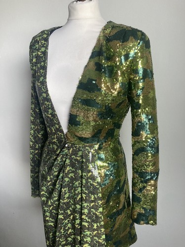 BNWT Topshop X Halpern Green Sequin Plunging Blazer Dress Cocktail Party Size 10 - Picture 2 of 14