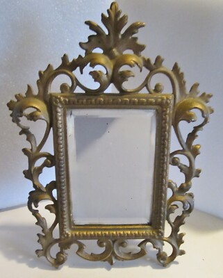 Antique Gold Finish Cast Iron Rococo Wilton Easel Dresser / Table-Top Mirror