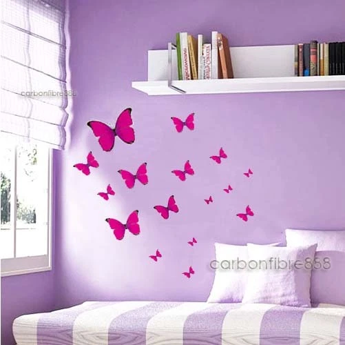 Adesivi Farfalle da Parete 36 Pezzi,3D decorazione murali Farfalle,DIY Ornamenti per Matrimoni Festa Camera da Letto Casa giardino (Viola/Rosa/Rosso