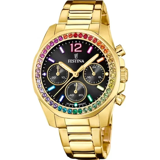 Festina F206093 montre Boyfriend dorée et noire en acier