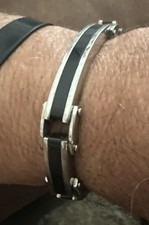 ALDO Silver & Black Stainless Steel Mens Brac...