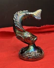 Vintage Fenton Carnival Glass Iridescent Japanese Koi Fish Paperweight Figurine